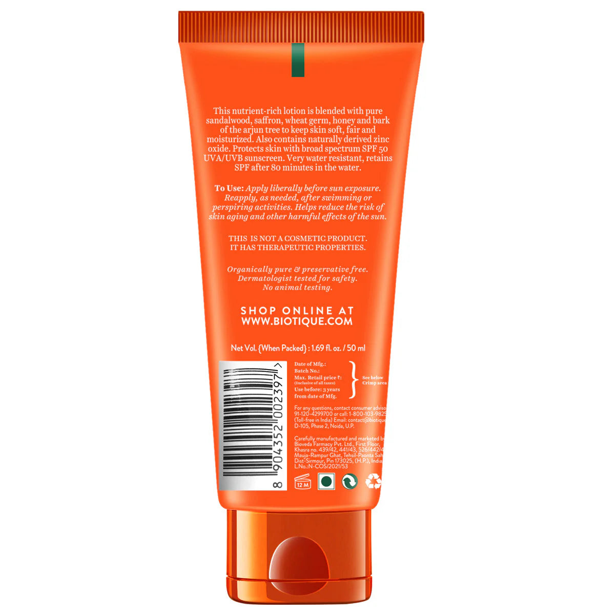 バイオティーク サンシールド サンダルウッド 50+SPF 日焼け止めローション 50ml